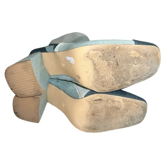 Blue Geometric Ankle Boots with Chunky Heel - Picture 6 of 6